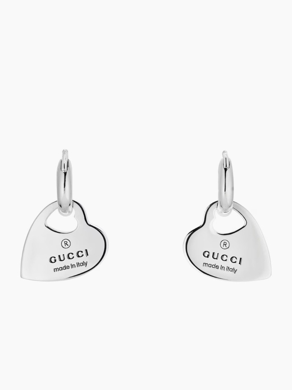 GUCCI Sterling Silver Trademark Heart Motif Earrings